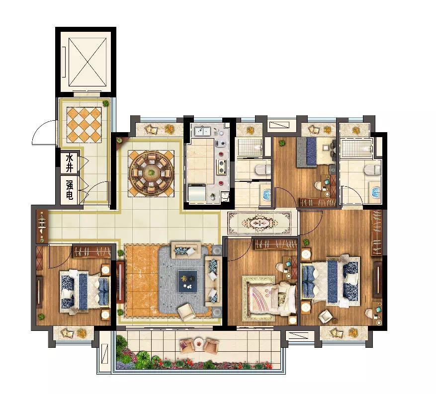 建面约143㎡,四室两厅两卫